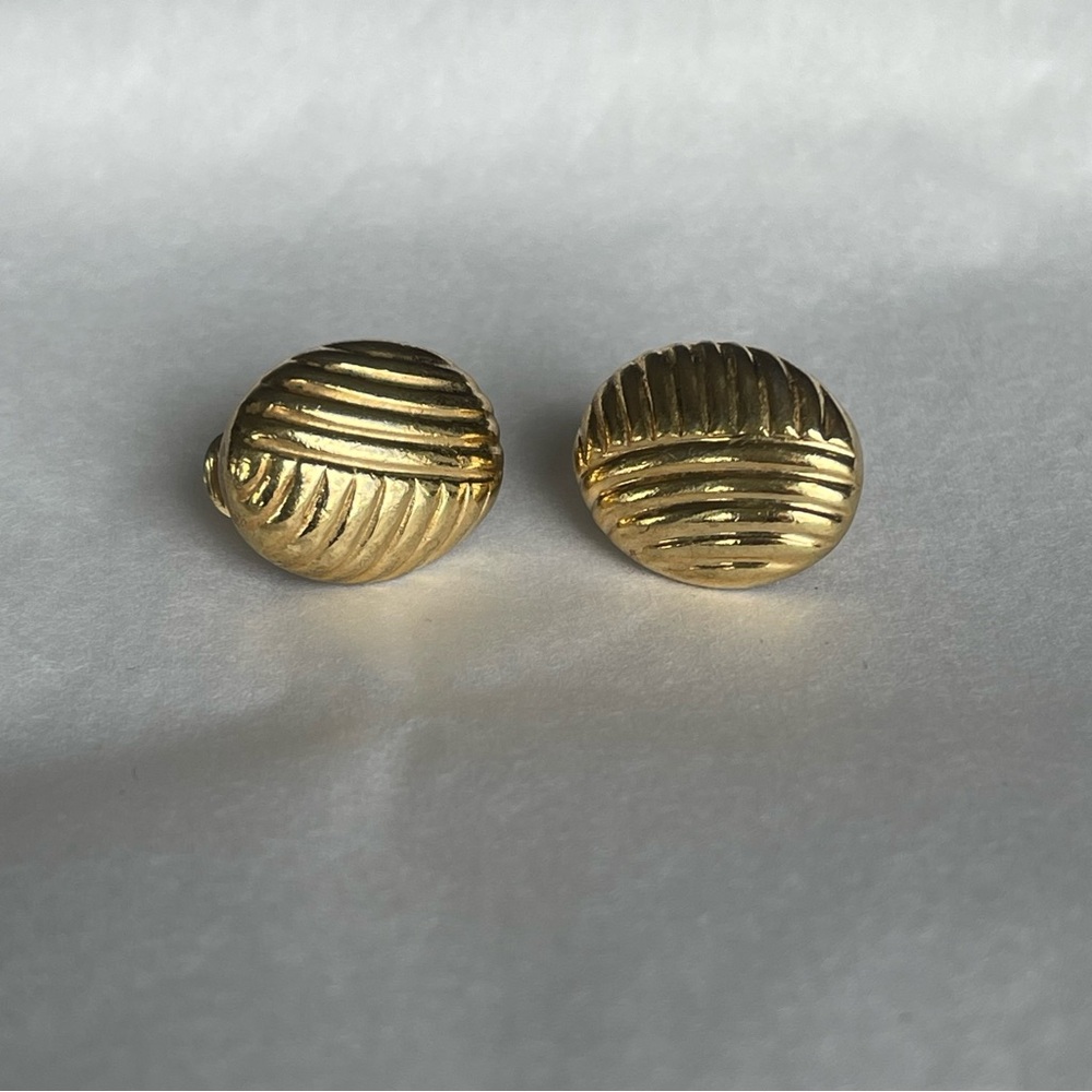 Dior Gold Tone 80’s Textured Ridge Clip On Earrings